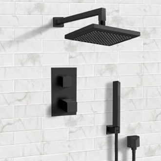 Shower Faucet Matte Black Thermostatic Shower System with Handheld, Rain Shower Head, Shower Faucet Set Remer SFH33